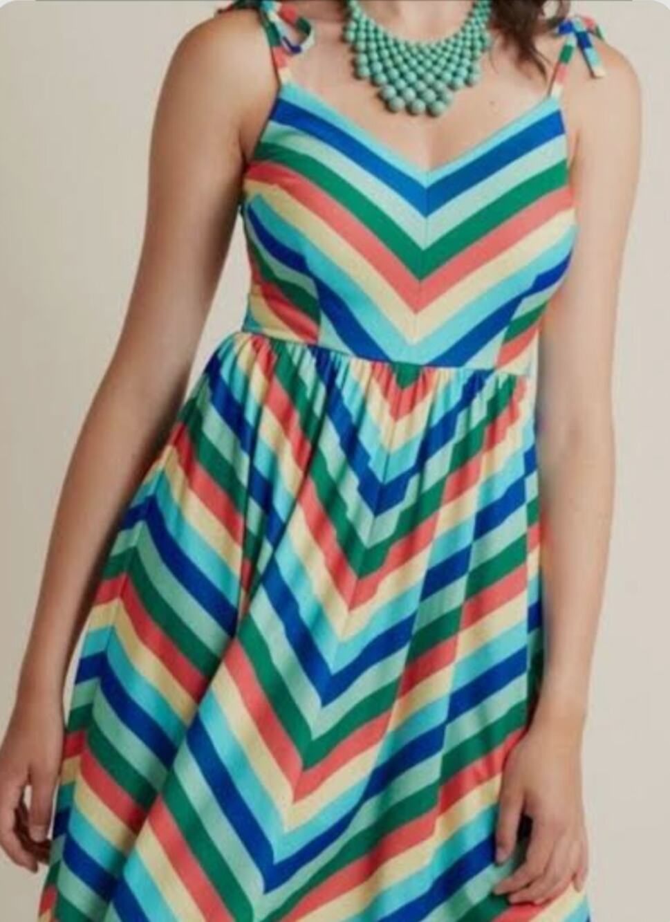 Modcloth My Sunday Zest Rainbow A-Line Striped Dress Size L Adjustable Straps